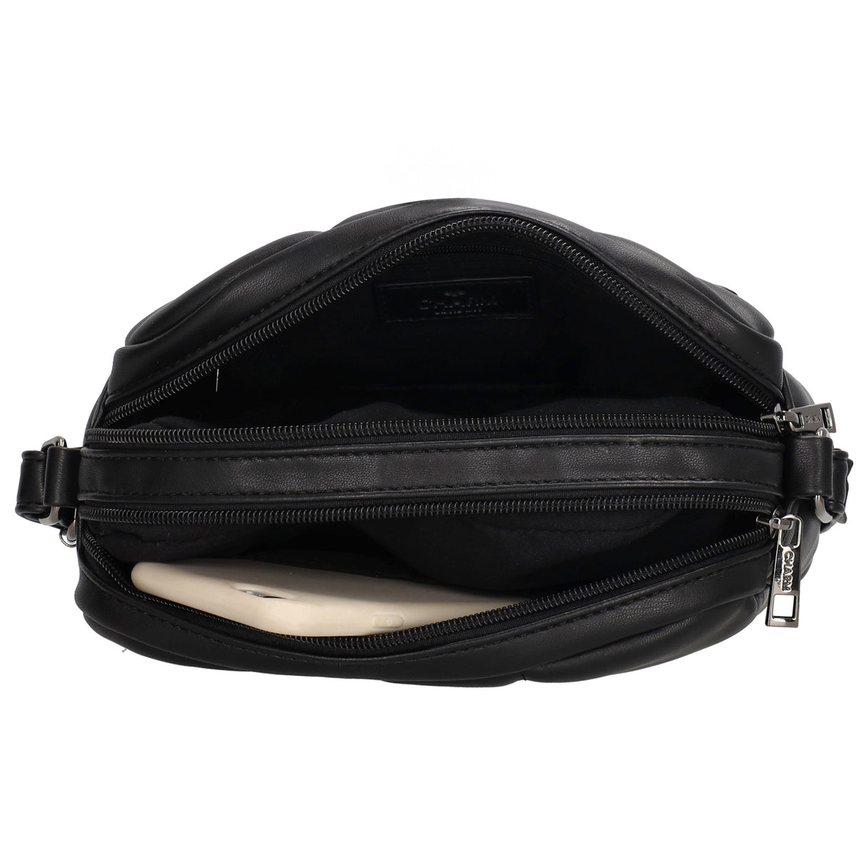 Schultertasche gesteppt 22 x 17cm in Schwarz mit Reißverschluss - leder-accessoires.com
