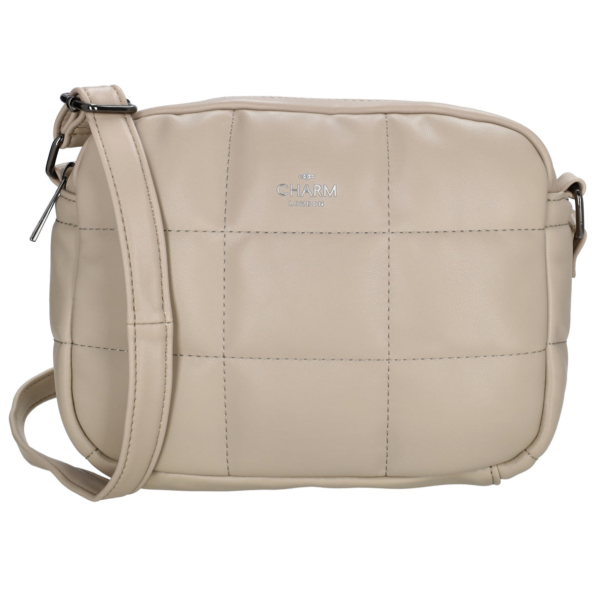 Schultertasche gesteppt 22 x 17cm in Beige mit Reißverschluss - leder-accessoires.com