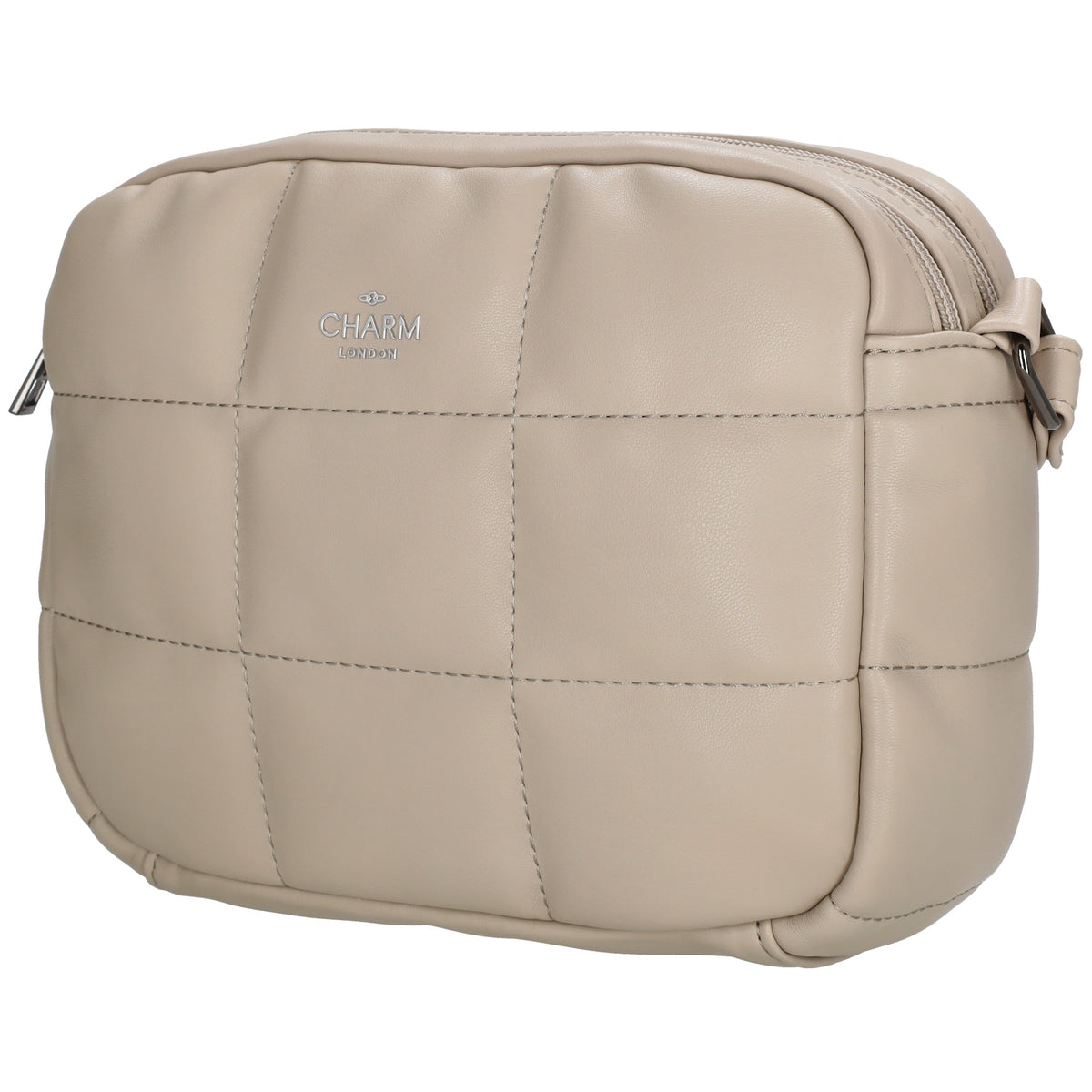 Schultertasche gesteppt 22 x 17cm in Beige mit Reißverschluss - leder-accessoires.com
