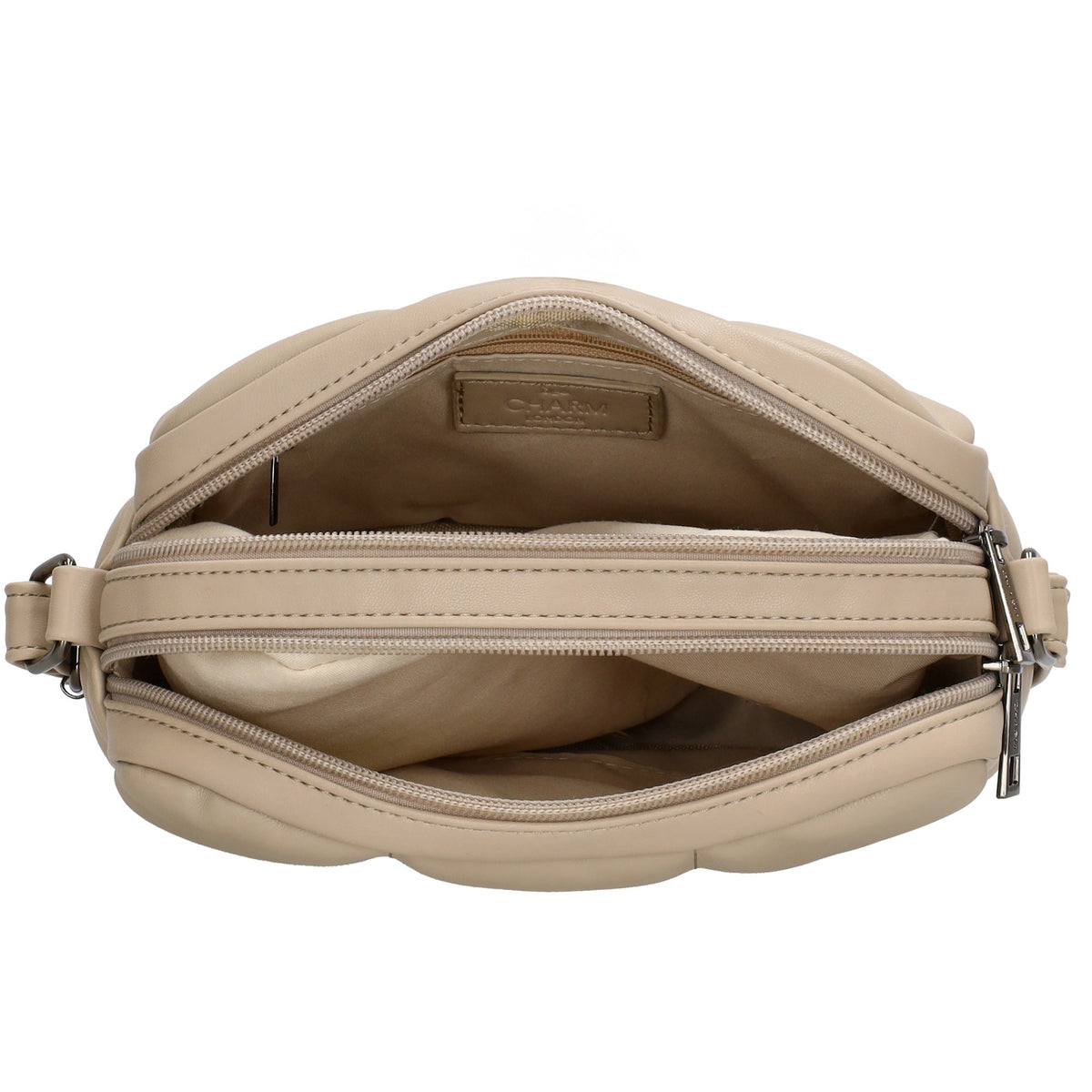 Schultertasche gesteppt 22 x 17cm in Beige mit Reißverschluss - leder-accessoires.com
