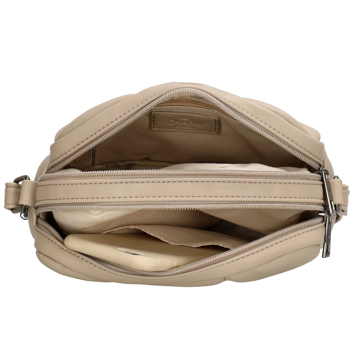 Schultertasche gesteppt 22 x 17cm in Beige mit Reißverschluss - leder-accessoires.com