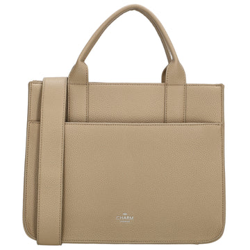 Shopper 30x24,5cm in Helltaupe mit Reißverschluss und Kurzgriff - leder-accessoires.com