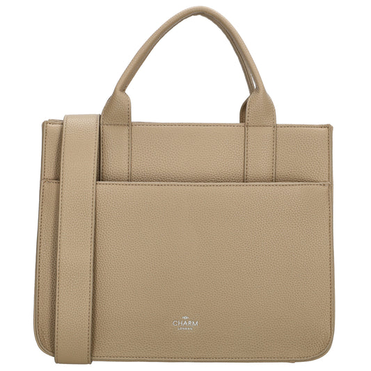 Shopper 30x24,5cm in Helltaupe mit Reißverschluss und Kurzgriff - leder-accessoires.com