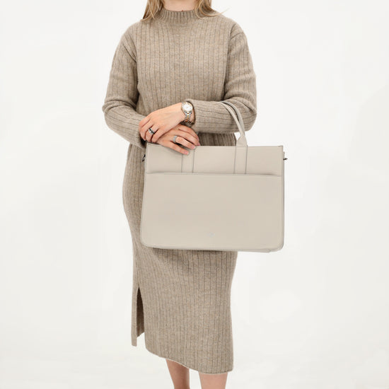 Shopper 40x29,5cm in Hellgrau mit Reißverschluss und Kurzgriff - leder-accessoires.com