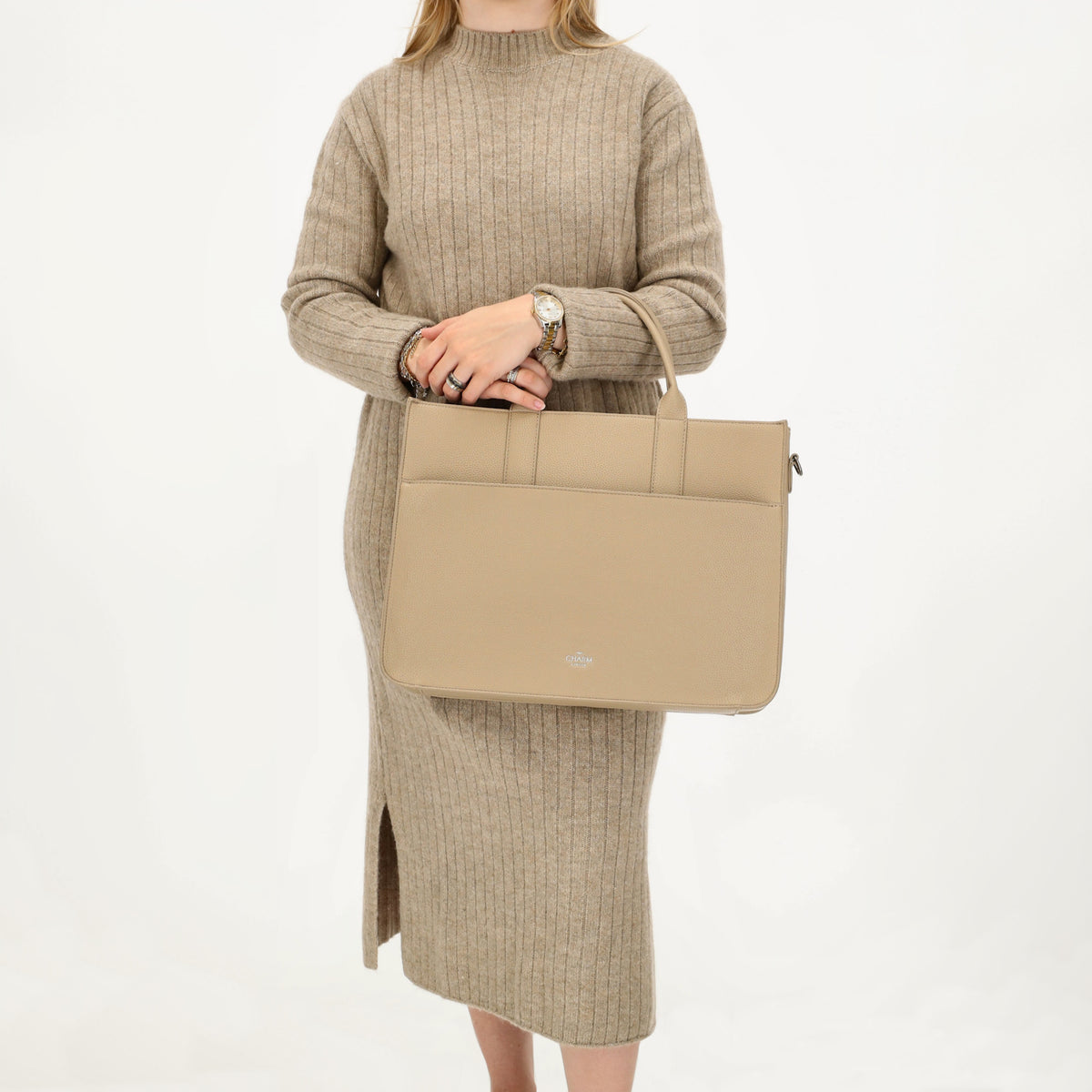 Shopper 40x29,5cm in Helltaupe mit Reißverschluss und Kurzgriff - leder-accessoires.com