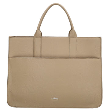 Shopper 40x29,5cm in Helltaupe mit Reißverschluss und Kurzgriff - leder-accessoires.com