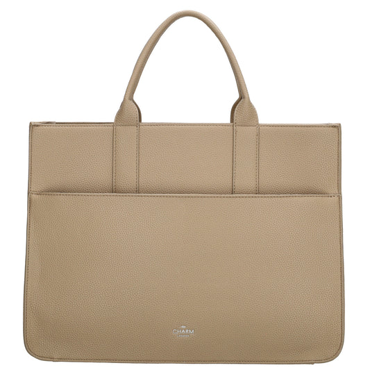 Shopper 40x29,5cm in Helltaupe mit Reißverschluss und Kurzgriff - leder-accessoires.com
