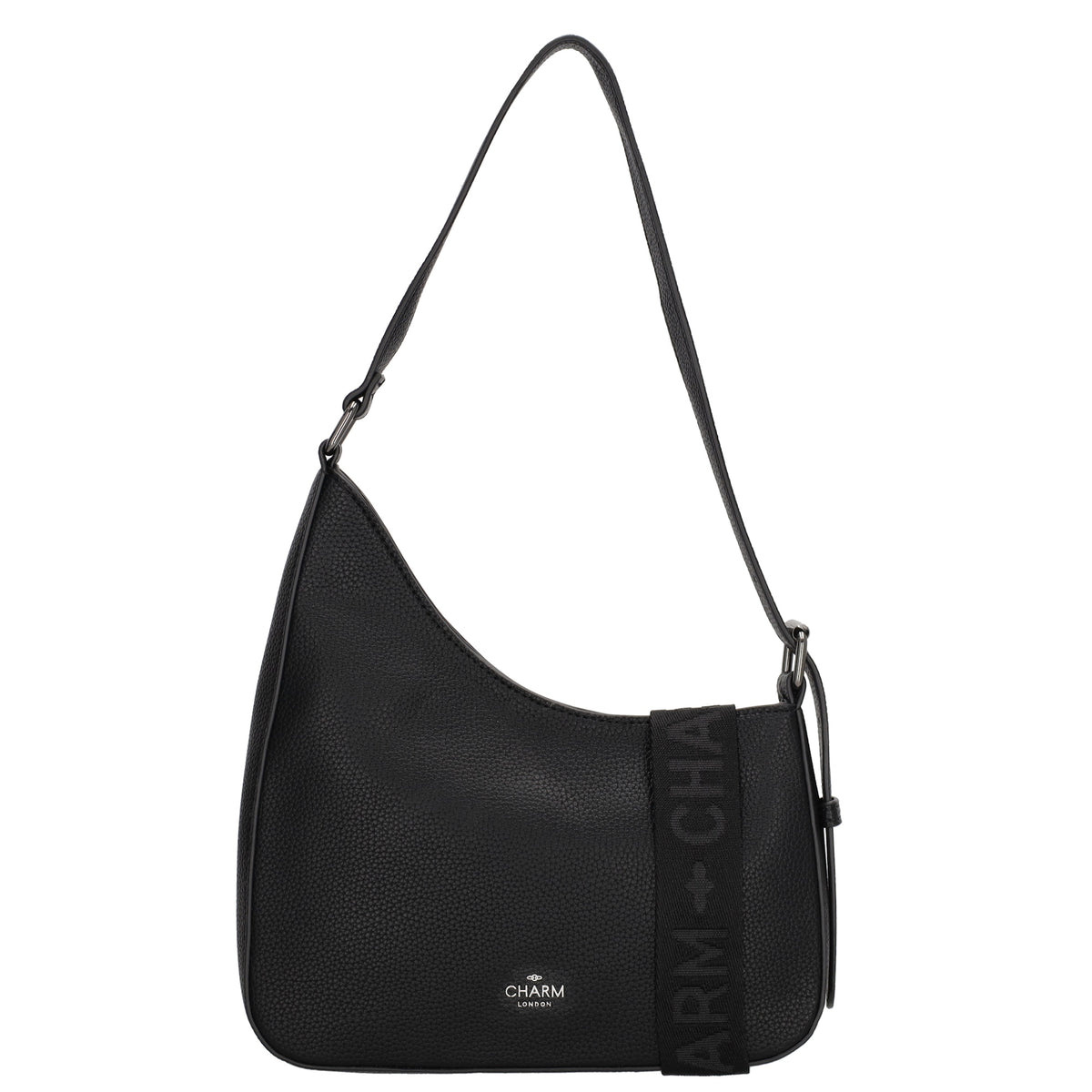 Schultertasche 25x27cm in Schwarz mit Reißverschluss und Wechselriemen - leder-accessoires.com