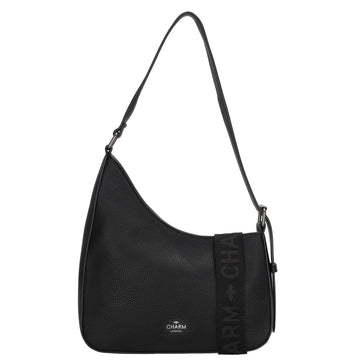 Schultertasche 25x27cm in Schwarz mit Reißverschluss und Wechselriemen - leder-accessoires.com