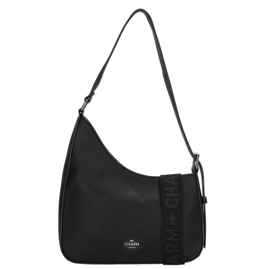 Schultertasche 25x27cm in Schwarz mit Reißverschluss und Wechselriemen - leder-accessoires.com