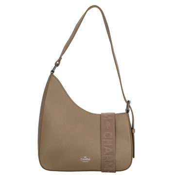 Schultertasche 25x27cm in Taupe mit Reißverschluss und Wechselriemen - leder-accessoires.com