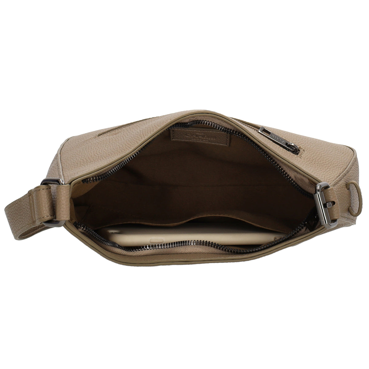 Schultertasche 25x27cm in Taupe mit Reißverschluss und Wechselriemen - leder-accessoires.com