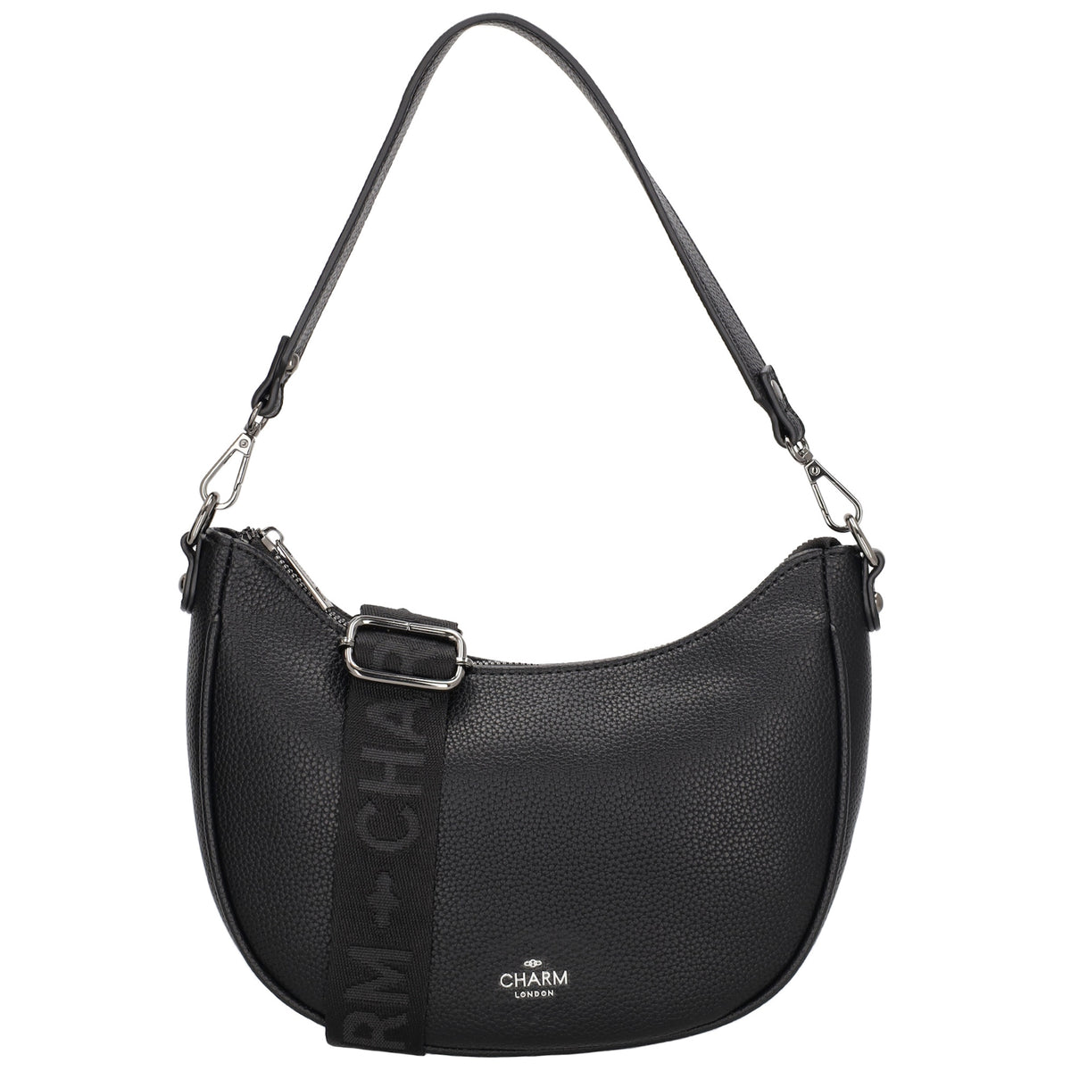 Schultertasche 25x20cm in Schwarz mit Reißverschluss und Wechselriemen - leder-accessoires.com