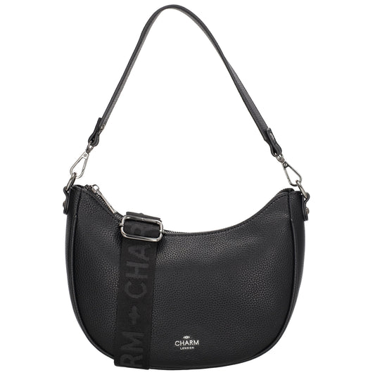 Schultertasche 25x20cm in Schwarz mit Reißverschluss und Wechselriemen - leder-accessoires.com