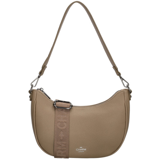 Schultertasche 25x20cm in Taupe mit Reißverschluss und Wechselriemen - leder-accessoires.com