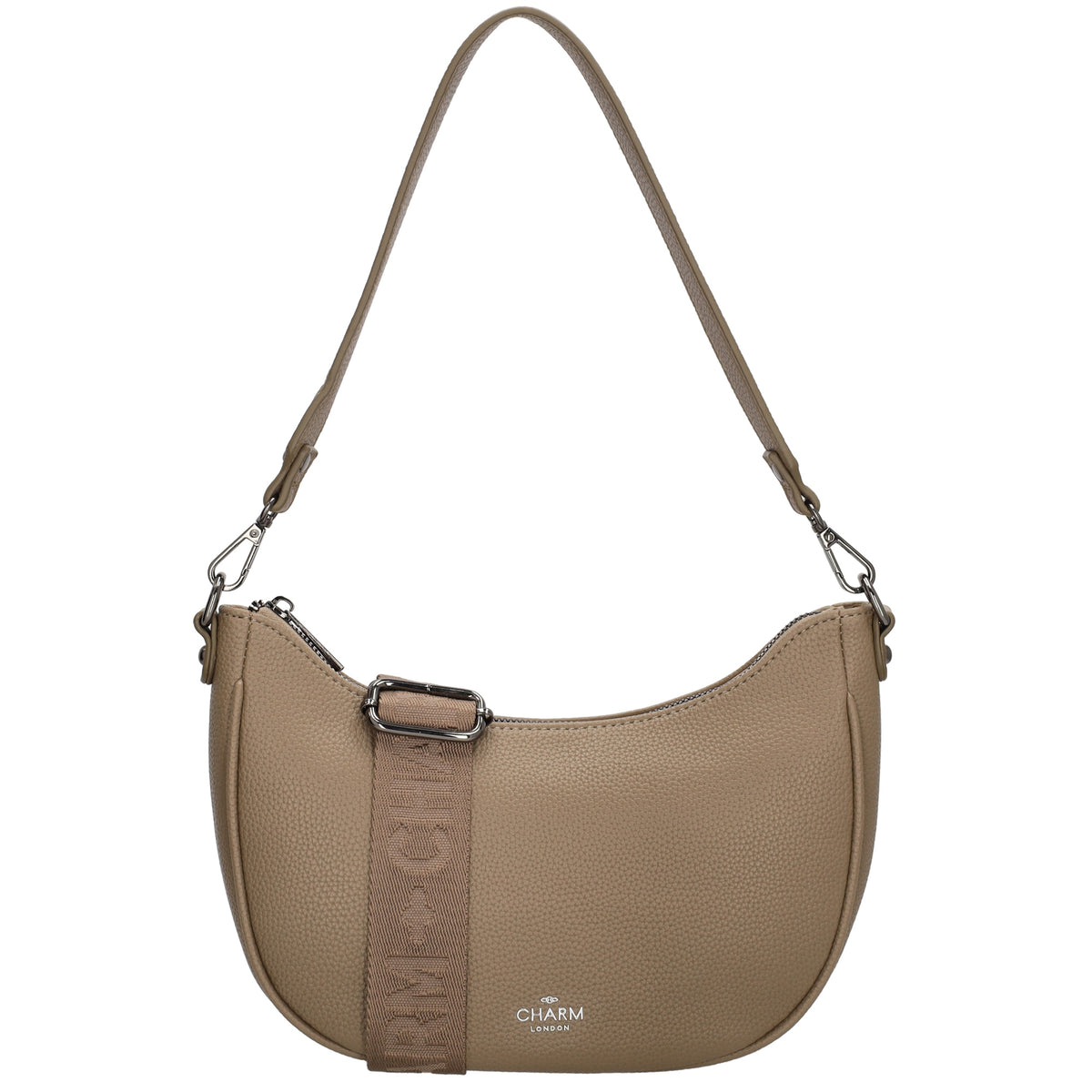 Schultertasche 25x20cm in Taupe mit Reißverschluss und Wechselriemen - leder-accessoires.com
