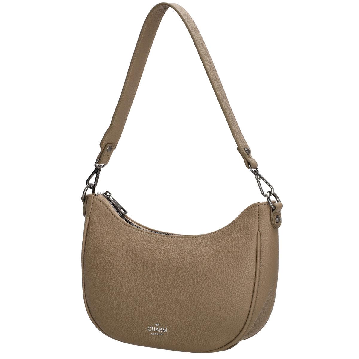 Schultertasche 25x20cm in Taupe mit Reißverschluss und Wechselriemen - leder-accessoires.com