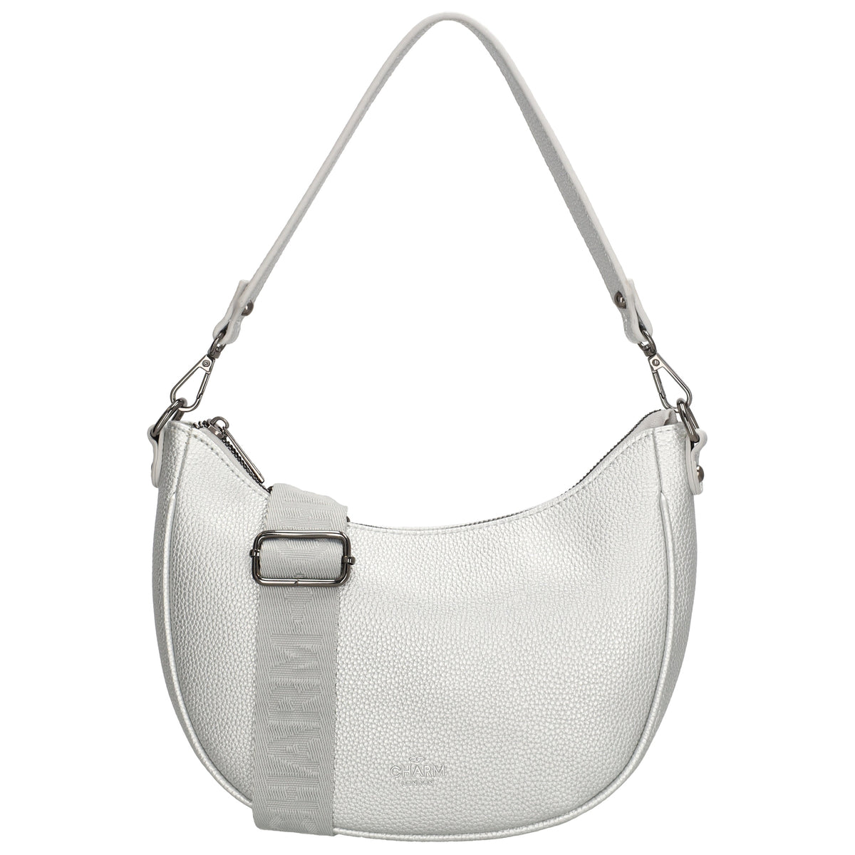 Schultertasche 25x20cm in Silber mit Reißverschluss und Wechselriemen - leder-accessoires.com