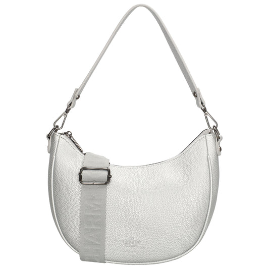 Schultertasche 25x20cm in Silber mit Reißverschluss und Wechselriemen - leder-accessoires.com