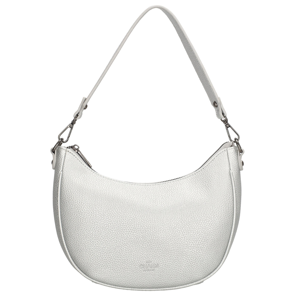 Schultertasche 25x20cm in Silber mit Reißverschluss und Wechselriemen - leder-accessoires.com