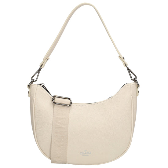 Schultertasche 25x20cm in Creme mit Reißverschluss und Wechselriemen - leder-accessoires.com