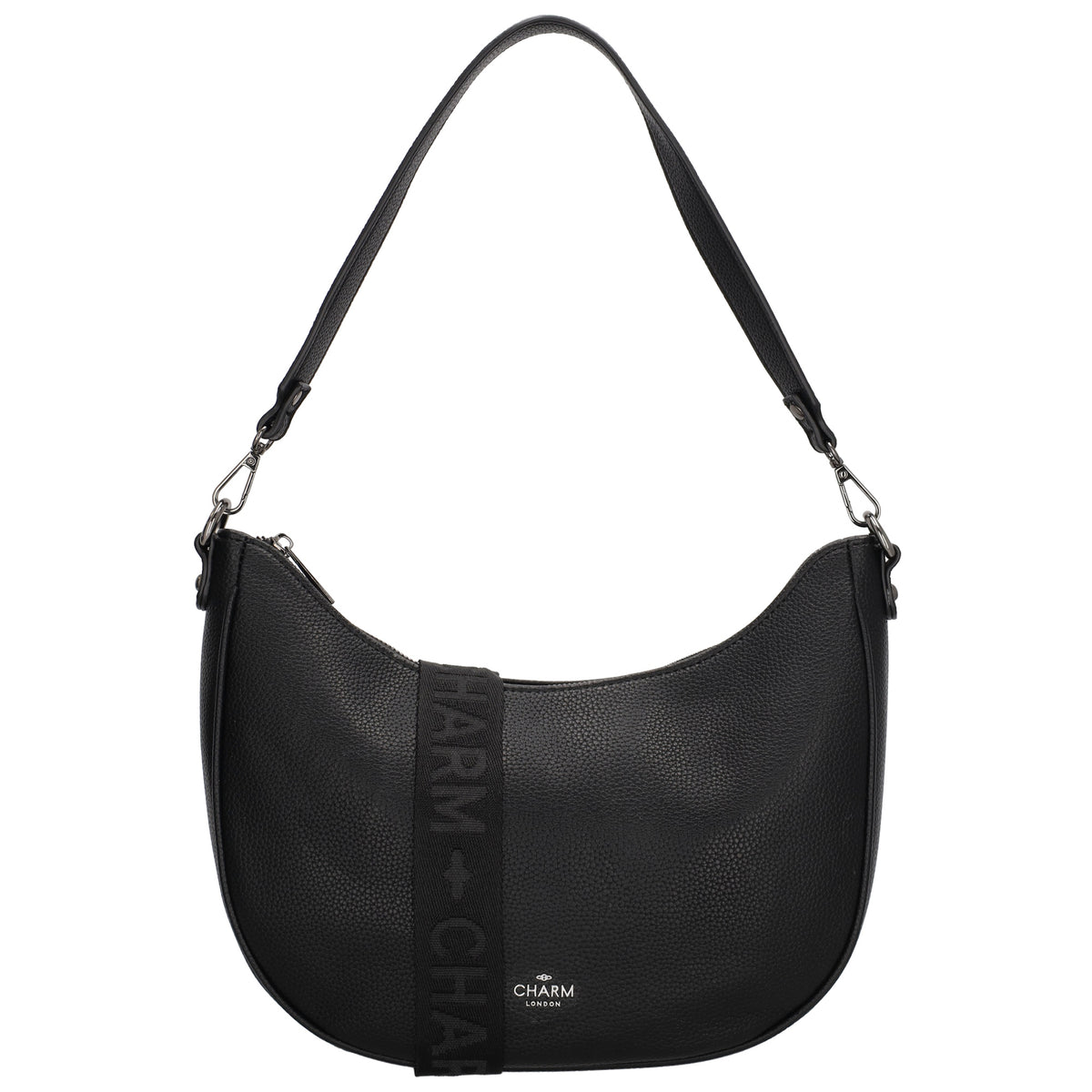 Schultertasche 37x37cm in Schwarz mit Reißverschluss und Wechselriemen - leder-accessoires.com