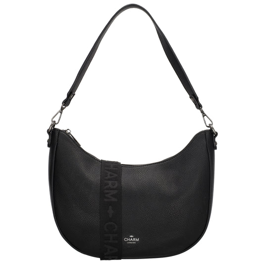Schultertasche 37x37cm in Schwarz mit Reißverschluss und Wechselriemen - leder-accessoires.com