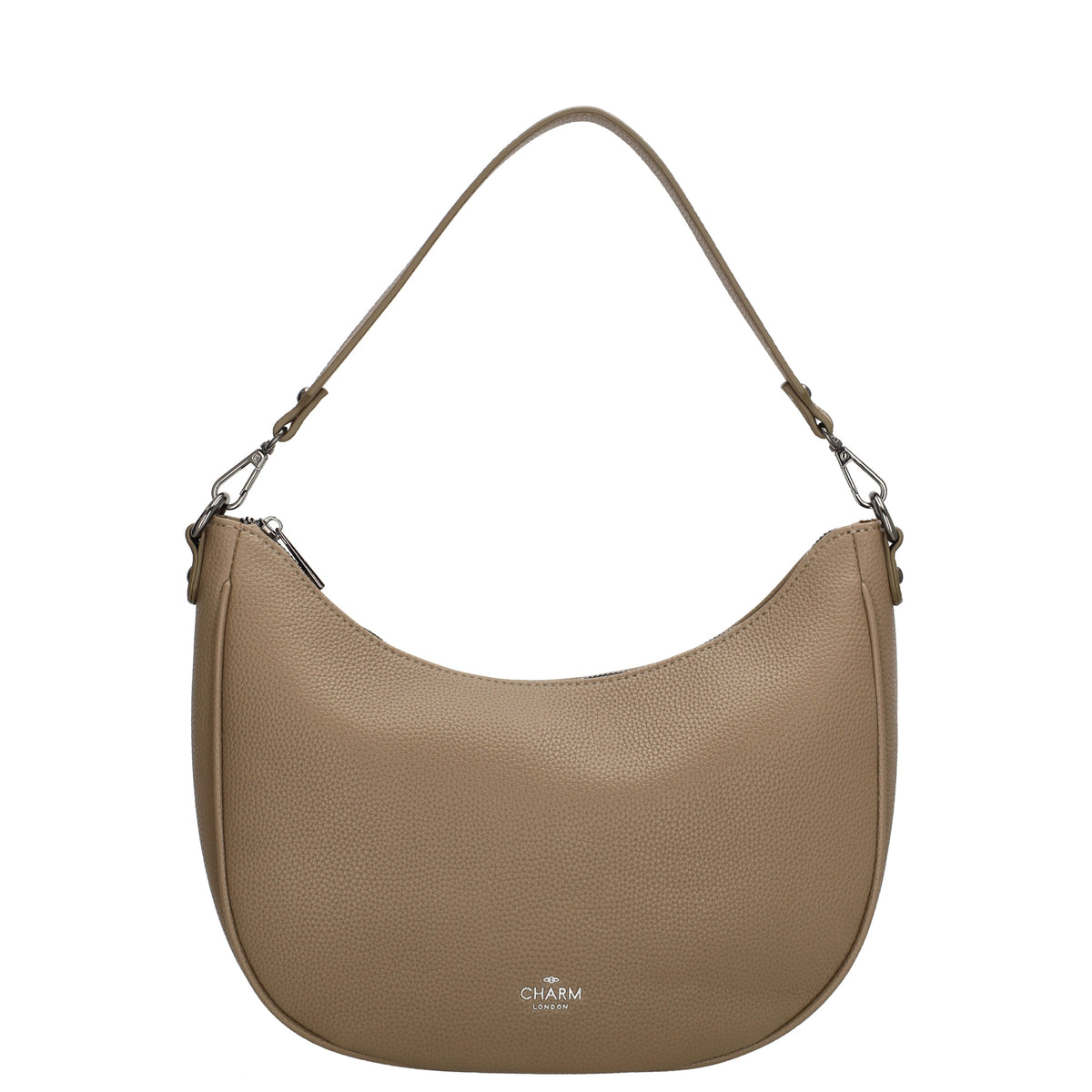 Schultertasche 37x37cm in Taupe mit Reißverschluss und Wechselriemen - leder-accessoires.com