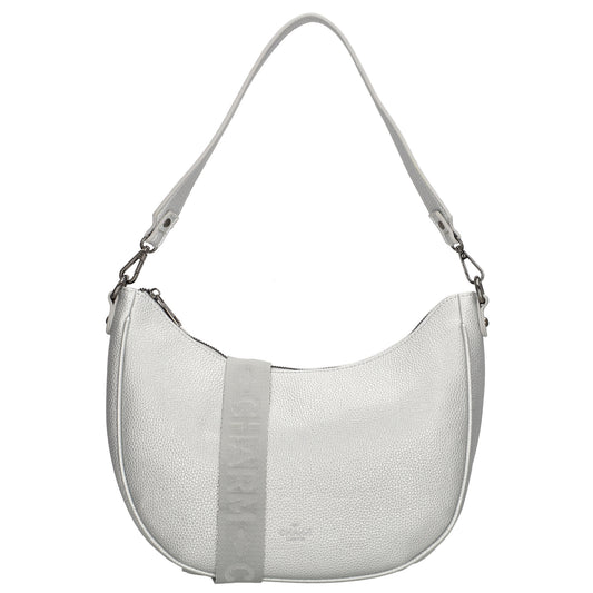 Schultertasche 37x37cm in Silber mit Reißverschluss und Wechselriemen - leder-accessoires.com