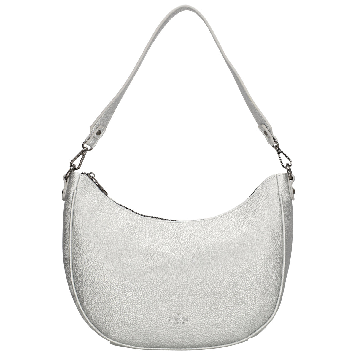 Schultertasche 37x37cm in Silber mit Reißverschluss und Wechselriemen - leder-accessoires.com