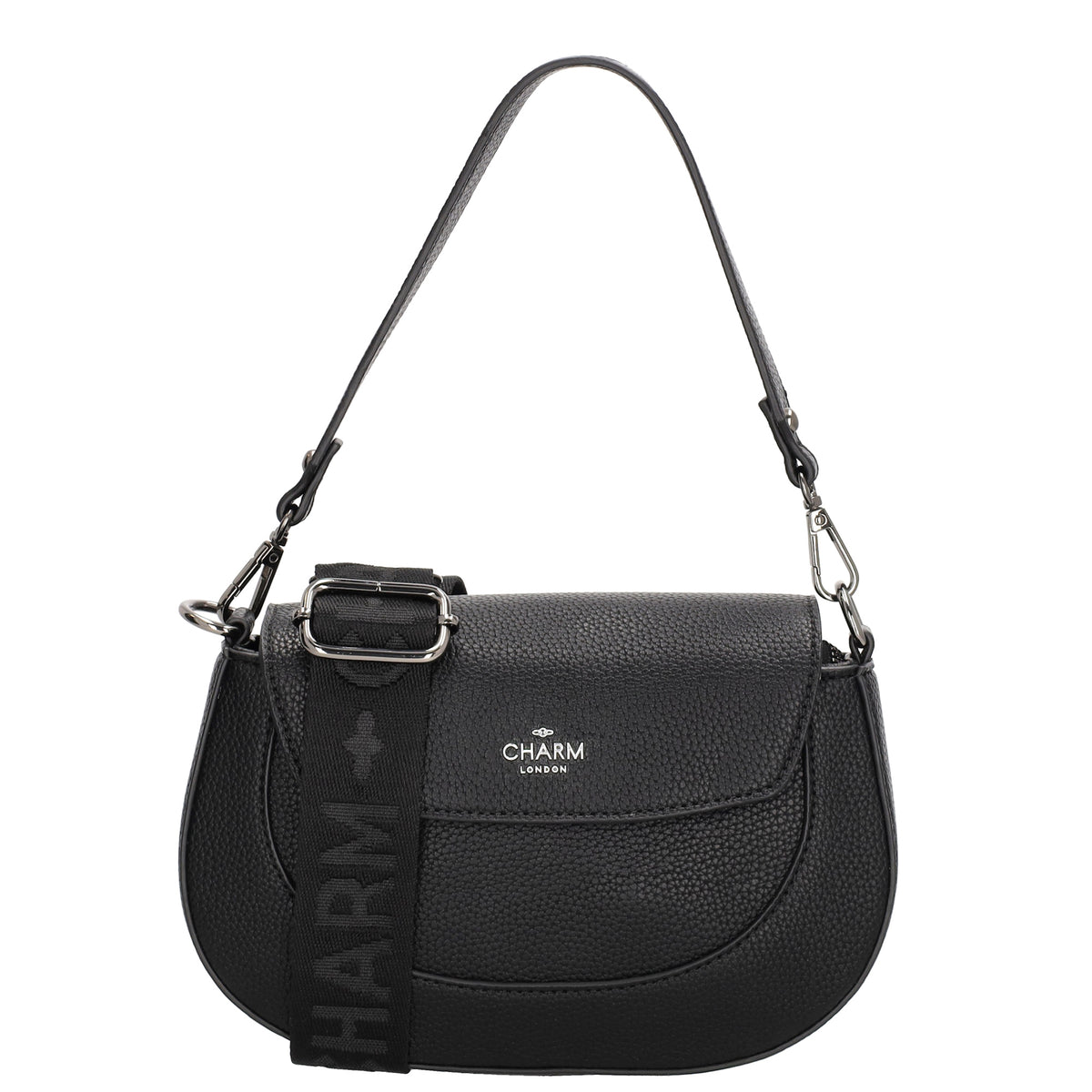 Schultertasche 23x13,5cm in Schwarz mit Reißverschluss und Überschlag - leder-accessoires.com