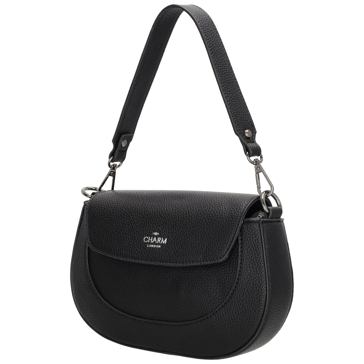 Schultertasche 23x13,5cm in Schwarz mit Reißverschluss und Überschlag - leder-accessoires.com