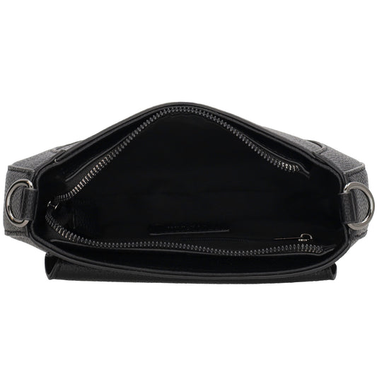 Schultertasche 23x13,5cm in Schwarz mit Reißverschluss und Überschlag - leder-accessoires.com