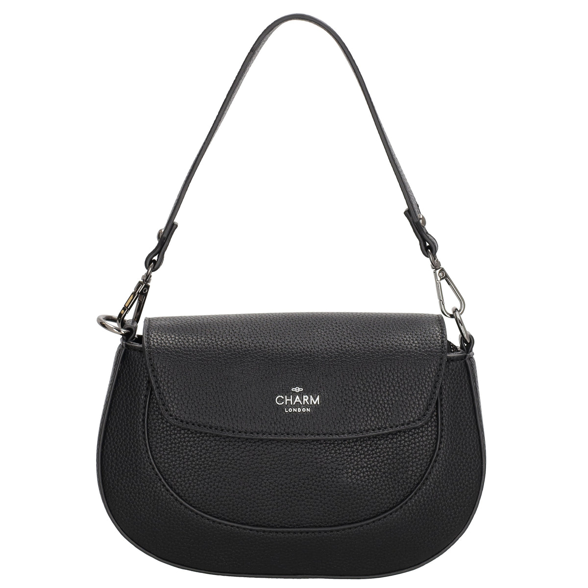 Schultertasche 23x13,5cm in Schwarz mit Reißverschluss und Überschlag - leder-accessoires.com