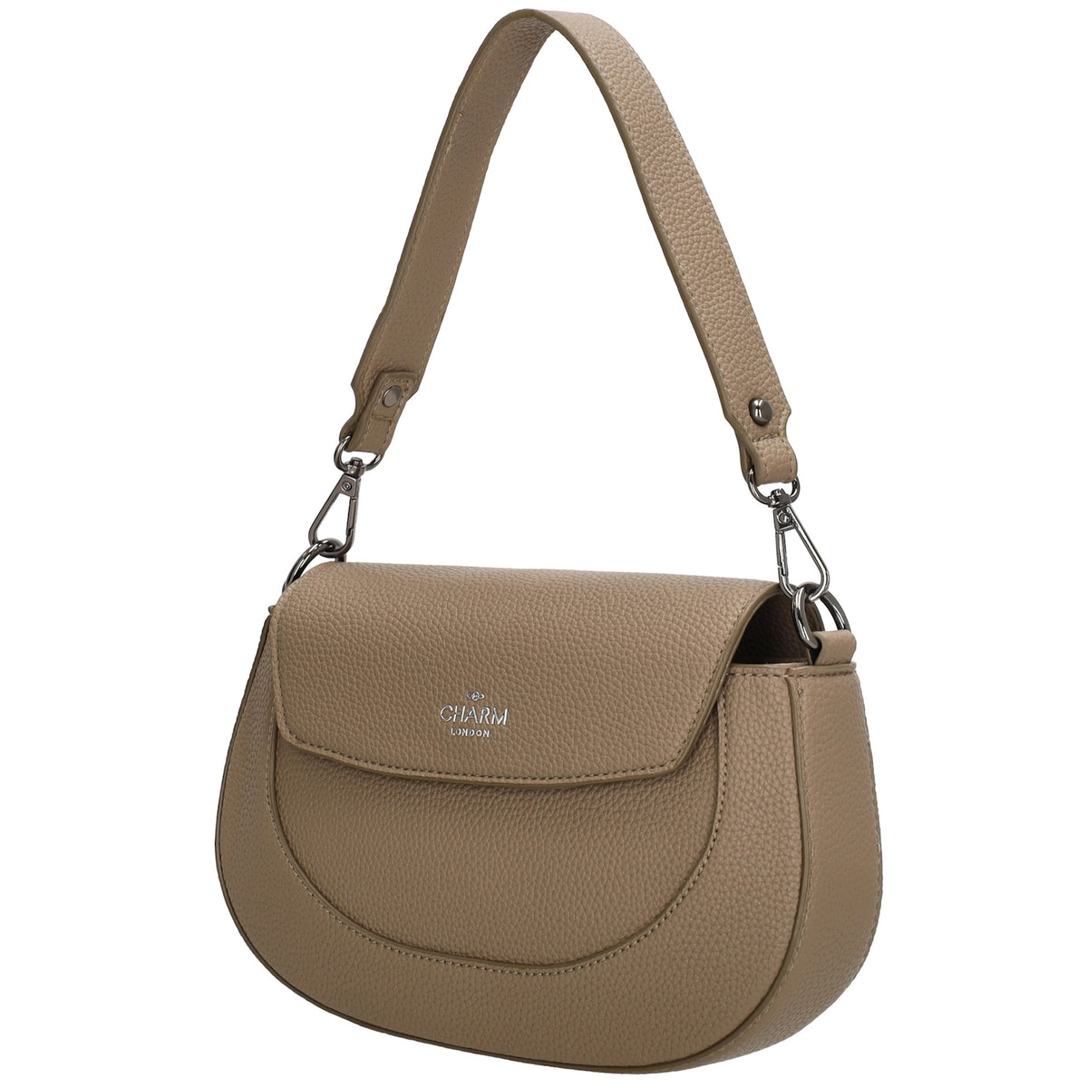Schultertasche 23x13,5cm in Taupe mit Reißverschluss und Überschlag - leder-accessoires.com