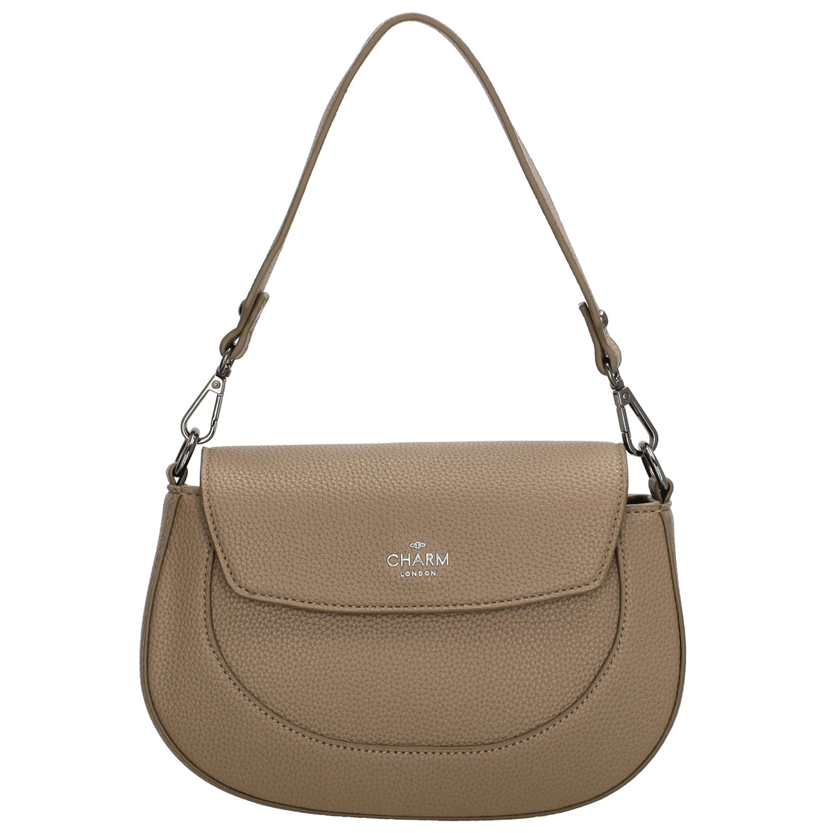 Schultertasche 23x13,5cm in Taupe mit Reißverschluss und Überschlag - leder-accessoires.com