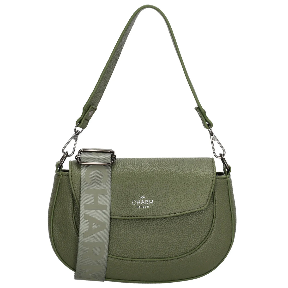 Schultertasche 23x13,5cm in Olivgrün mit Reißverschluss und Überschlag - leder-accessoires.com