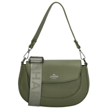 Schultertasche 23x13,5cm in Olivgrün mit Reißverschluss und Überschlag - leder-accessoires.com