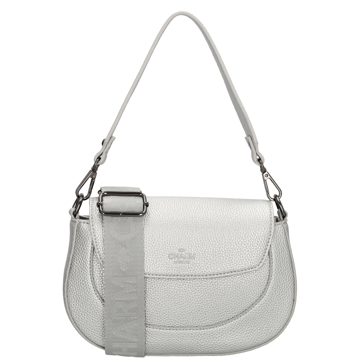 Schultertasche 23x13,5cm in Silber mit Reißverschluss und Überschlag - leder-accessoires.com