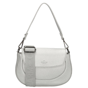 Schultertasche 23x13,5cm in Silber mit Reißverschluss und Überschlag - leder-accessoires.com