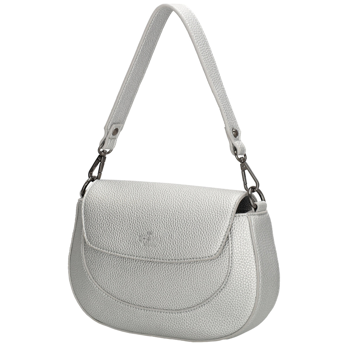 Schultertasche 23x13,5cm in Silber mit Reißverschluss und Überschlag - leder-accessoires.com