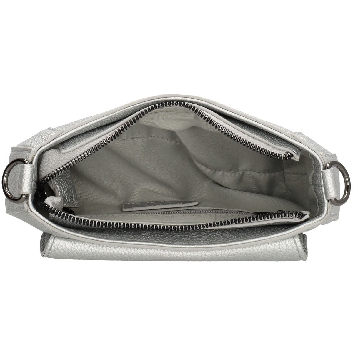 Schultertasche 23x13,5cm in Silber mit Reißverschluss und Überschlag - leder-accessoires.com
