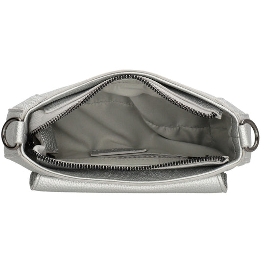 Schultertasche 23x13,5cm in Silber mit Reißverschluss und Überschlag - leder-accessoires.com