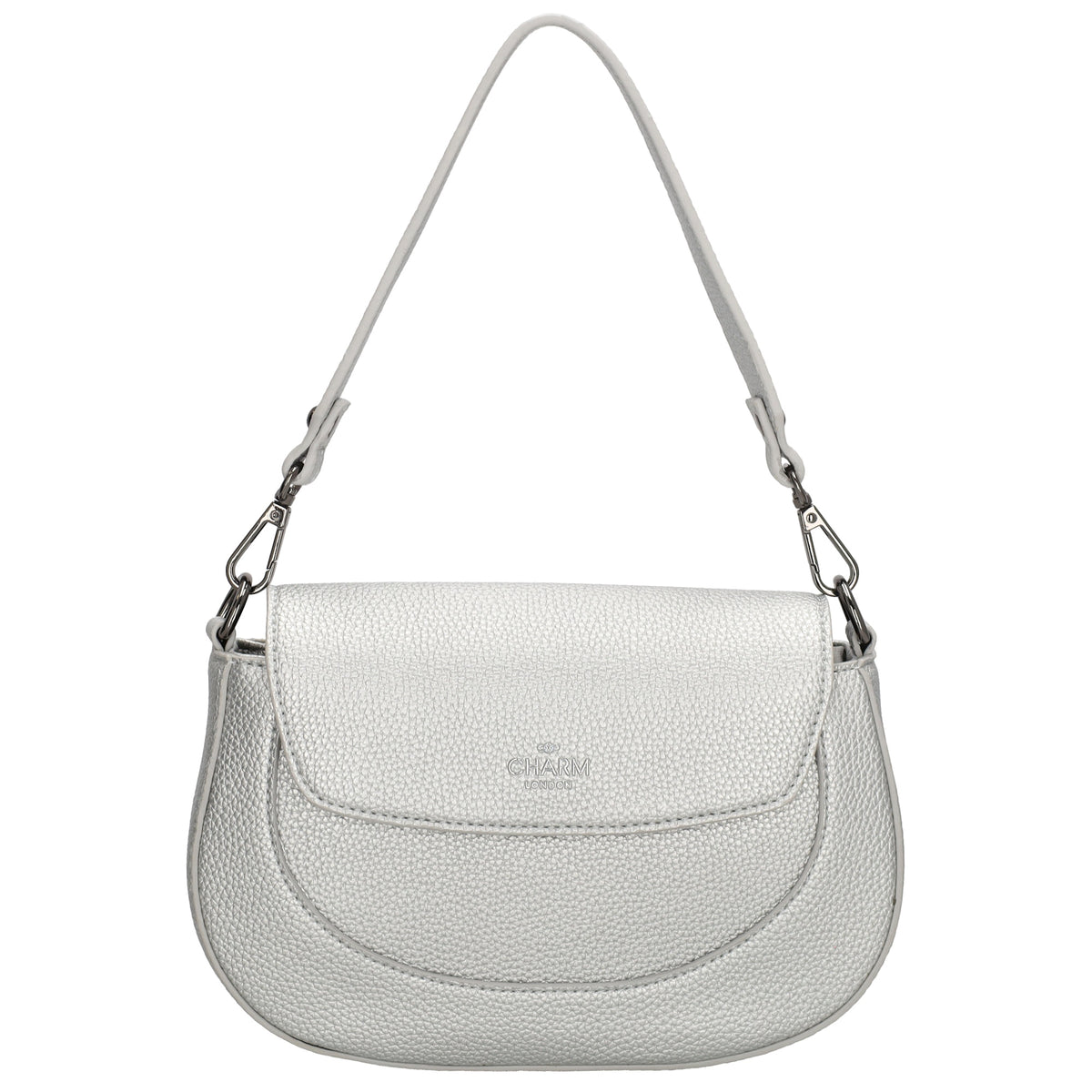Schultertasche 23x13,5cm in Silber mit Reißverschluss und Überschlag - leder-accessoires.com