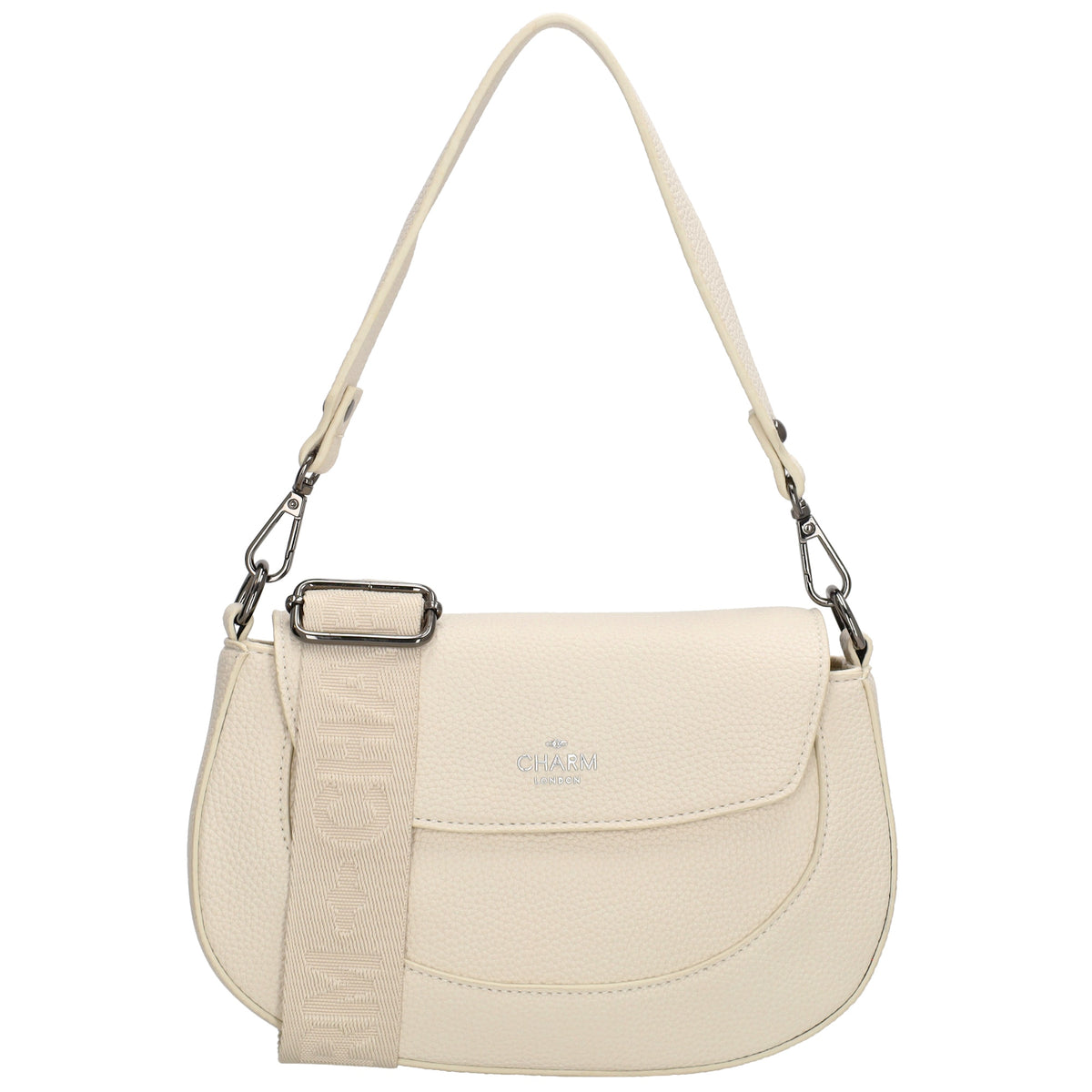 Schultertasche 23x13,5cm in Creme mit Reißverschluss und Überschlag - leder-accessoires.com