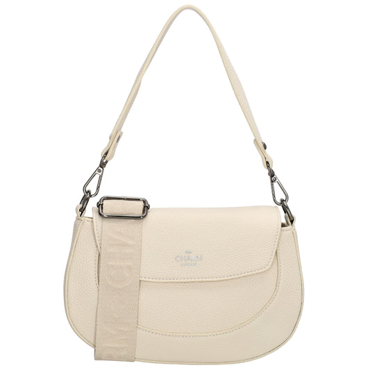 Schultertasche 23x13,5cm in Creme mit Reißverschluss und Überschlag - leder-accessoires.com