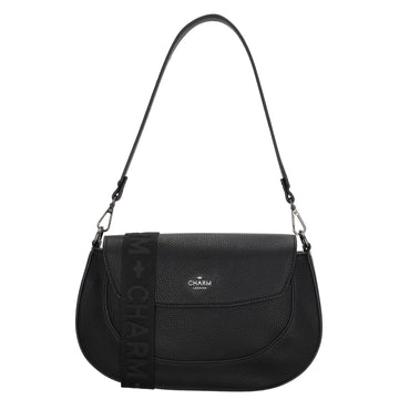 Schultertasche 28x17cm in Schwarz mit Reißverschluss und Überschlag - leder-accessoires.com