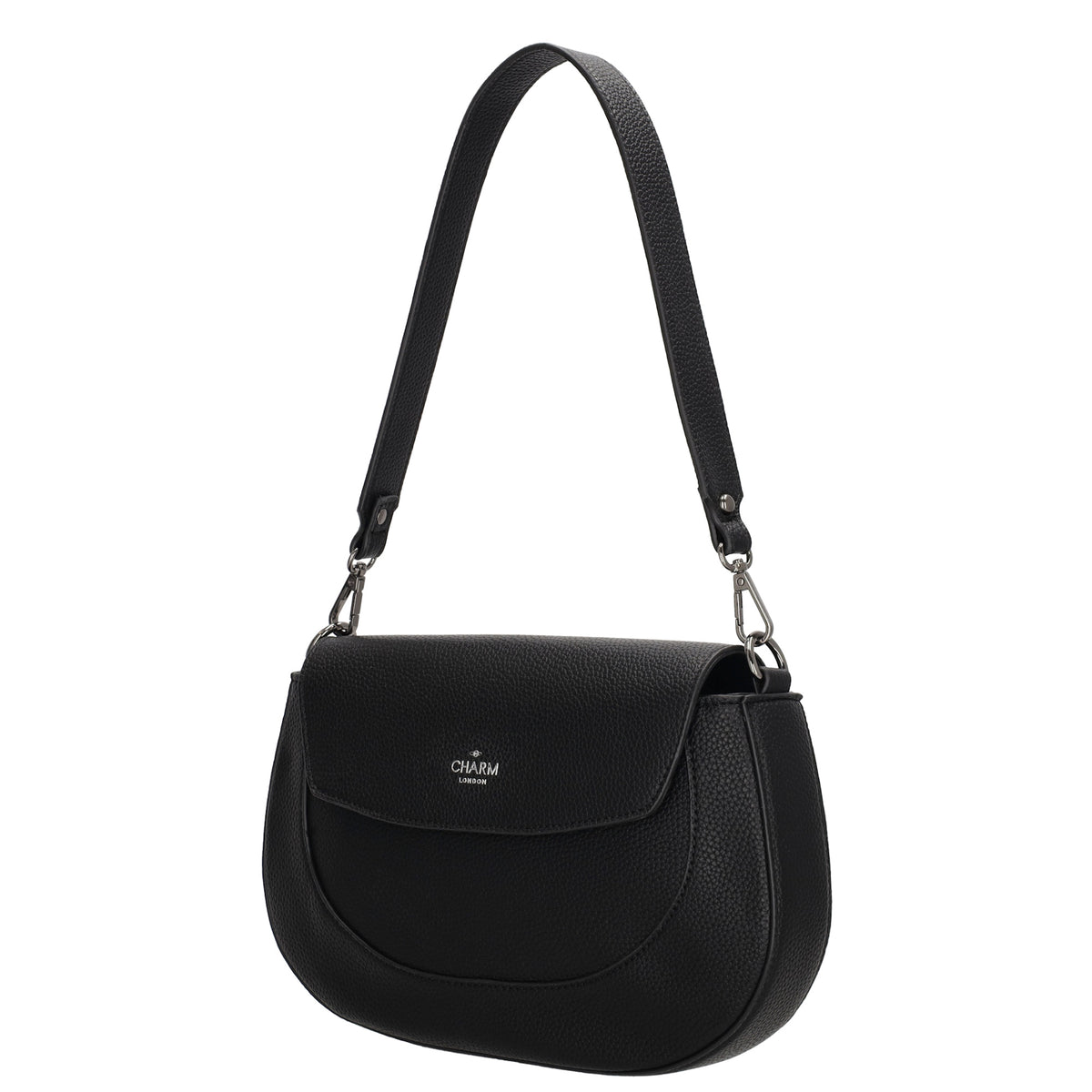 Schultertasche 28x17cm in Schwarz mit Reißverschluss und Überschlag - leder-accessoires.com