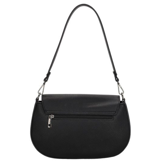 Schultertasche 28x17cm in Schwarz mit Reißverschluss und Überschlag - leder-accessoires.com