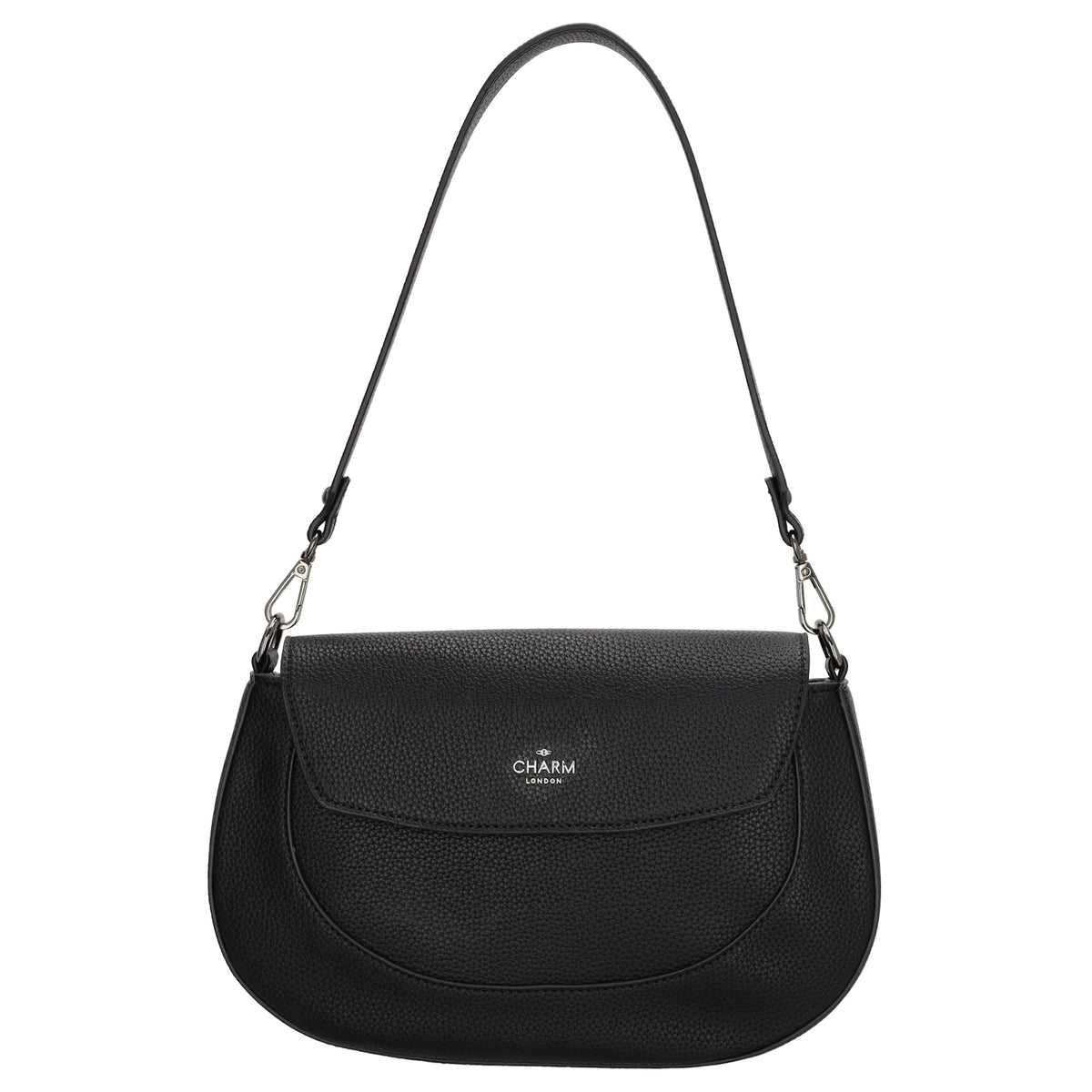 Schultertasche 28x17cm in Schwarz mit Reißverschluss und Überschlag - leder-accessoires.com